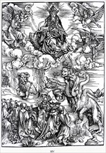 Woodcut by Albrecht Durer; The Sea Monster and the Beast with the Lamb's Horns. The Revelation of Saint John