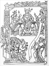 Line drawing of St Benedict