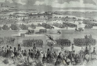 A military review of British soldiers in Scotland, at Edinburgh attended by Queen Victoria 1860