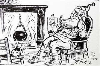 Cartoon showing Santa Clause and a mouse
