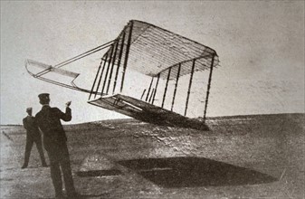The Wright brothers glider. This shows the machine with the original twin fixed rudders.
