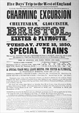 Charming excursions. Five Days' Trip to the West of England. Special Trains, Tuesday June 18, 1850.