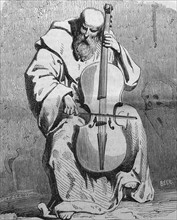 monk playing the cello,by M Moyse 1860