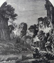 Illustration depicting Saint Benedict in the solitude of Subiaco