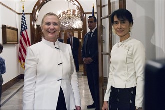 Hillary Clinton with Burmese pro-democracy leader, Aung San Suu Kyi