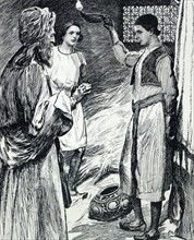 Illustration from a book depicts a task given to two pupils