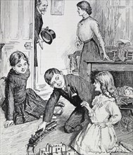 Illustration from a book depicts young children playing together