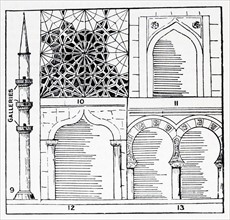 Illustration from a book depicting different forms of Arabic architecture