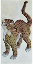 Korean painting depicting a tiger tory, 17th to 18th century