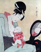 Mother Nursing Baby by Utamaro (1790).
