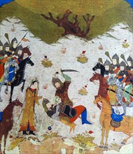 persian 15th century persian illustration showing hand to hand fighting