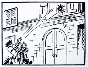 18th century highwaymanthrows a stone at a window