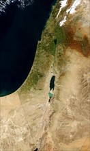 Satellite image of the Dead Sea between Israel and Jordan