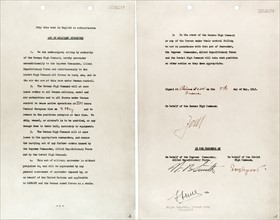 The document marking Germany's surrender in 1945