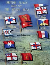 Colour poster depicting the British Flags that fly the Seven Seas