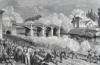 Illustration depicting the attack and capture of the Bridge of Château