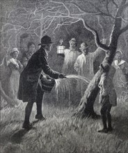 Illustration from a book depicting Wassailing the apple trees