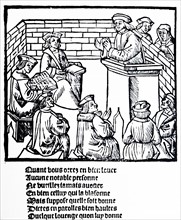 Woodcut depicting the doctrinal court, Geneva 1525
