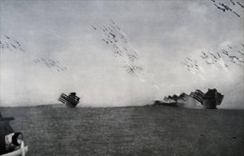 Photograph of missiles being launched by German warships