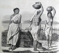 Engraving depicting a Malabar woman and women from Mumbai