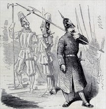 Engraving of soldiers of the Swiss Guard