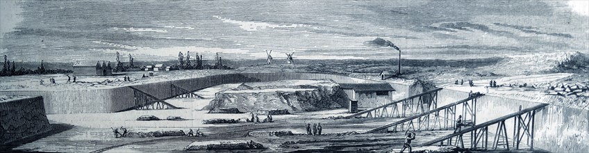Engraving of the construction of the port of Saint-Nazaire