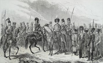 Engraving of the Russian army's uniforms of the 1st Cavalry Division Guard