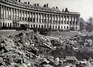 Photograph of the aftermath of a bomb that missed the Royal Crescent