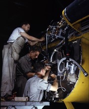 wiring assemblies at a junction box on the fire wall for the right engine of a B-25 bomber