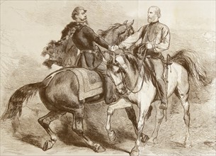Engraving depicting the meeting of General Garibaldi and Victor Emmanuel