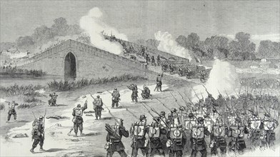 Engraving depicting the French attack on the Bridge Pa-Li-Chian