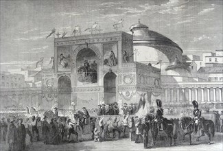 Engraving of the triumphal arch erected in Naples