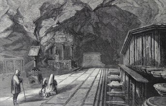 Engraving depicting the grotto of Santa R Salia, Palermo