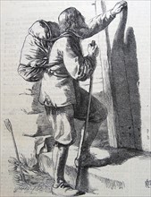 Engraving depicting a Christian knocking on a Gate