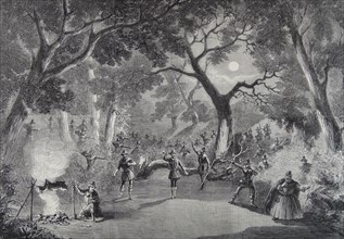 Engraving depicting a scene from the opera 'Robin Hood' at Her Majesty's Theatre