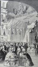 Engraving depicting a formal ball with the Prince of Wales in attendance
