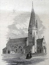 Engraving depicting the exterior of St. Michael's Church