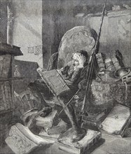 Engraving based on a painting of 'Don Quixote in his Study'