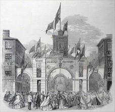 Engraving depicting the Prince of Wales' visit to the Orangemen's Arch