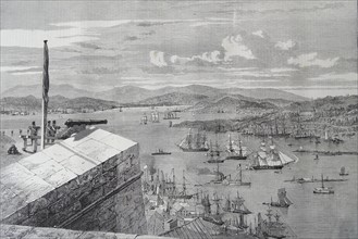 Engraving depicting a view from the King's Bastion Québec