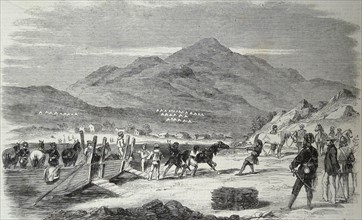Engraving depicting the Landing of Sikh Horses at Odin Bay