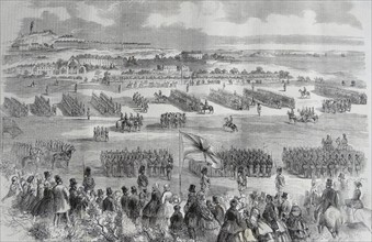 Engraving depicting the review by Her Majesty of Rifle Volunteers at Edinburgh