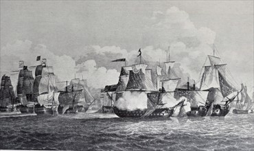 Line engraving depicting the Battle of St. Vincent
