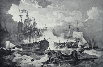 Line engraving depicting the Battle of Camperdown