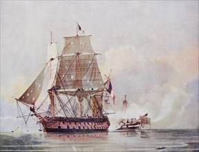 Coloured lithograph of the capture of the Leander by the Genereux