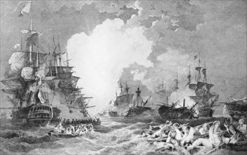 Line engraving depicting the Battle of the Nile