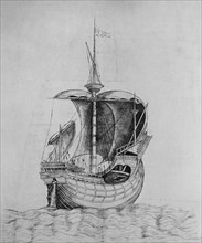 Line engraving of a 15th Century merchant ship