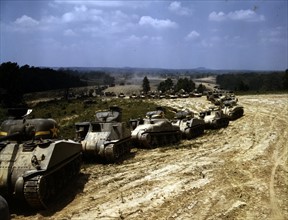 Colour photograph of an M-4 Tank line in Ft Knox