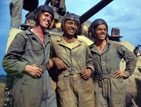 Colour photograph of M-4 tank crew of the United States
