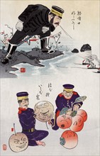 Colour print of humorous pictures depicting Chinese tactics